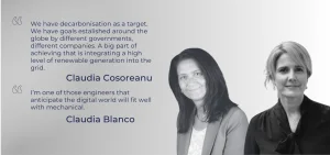 Two women smile in a black and white portrait next to text quotes.