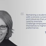 A black and white portrait of a smiling woman next to a text quote by Tricia Breeger.