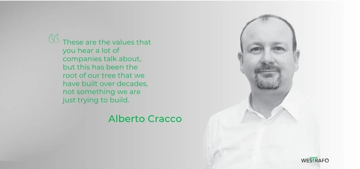 A quote by Alberto Cracco is displayed next to a black and white portrait of a man.