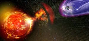 An illustration shows a sun emitting energy toward a planet amidst a field of stars.